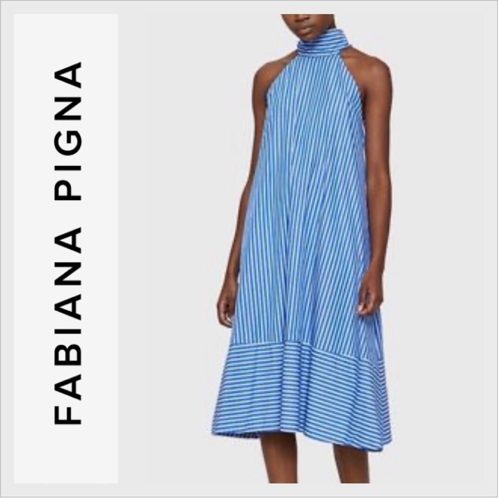 NEW FABIANA PIGNA women's dress in striped indigo M